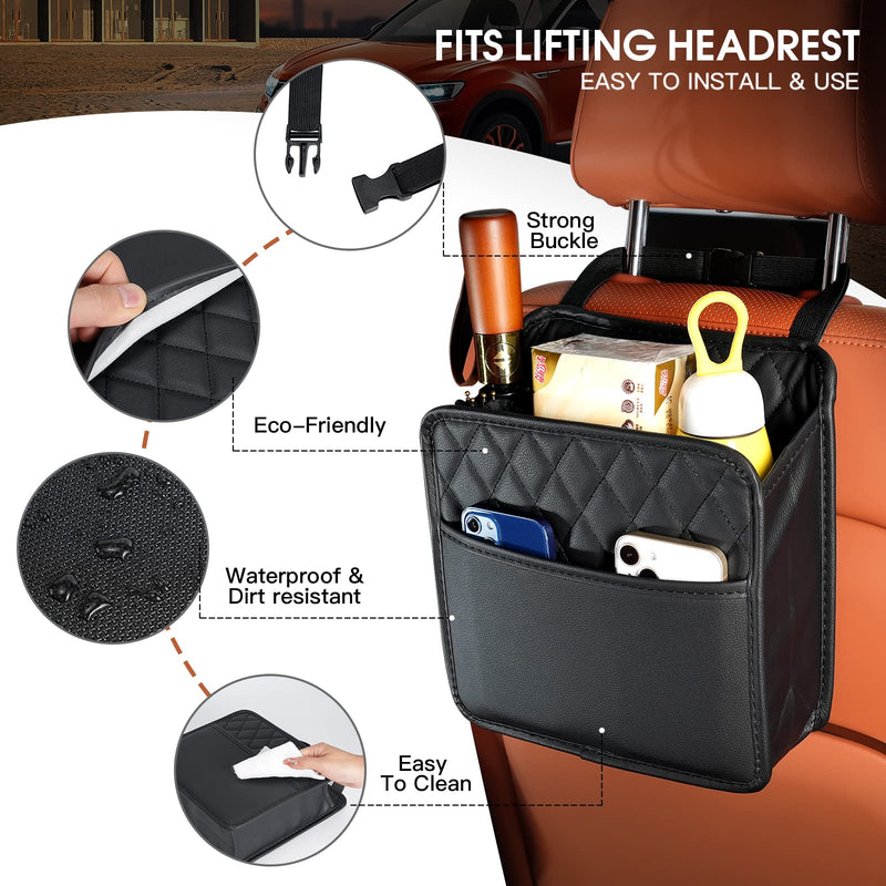 Car Seat Back Hanging Bag Car Document Holder Multi-Pocket Bottle Bag Storage Box Organizer Travel Tidy Pouch Pocket Kids Black A