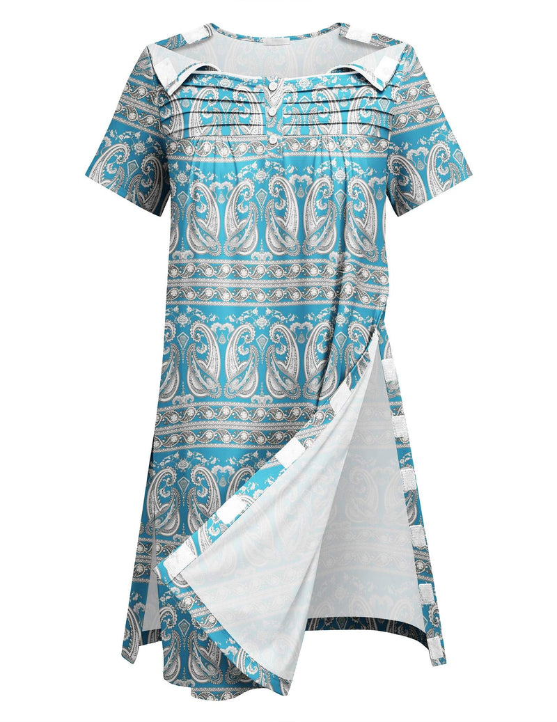Deyeek Post Shoulder Surgery Dress Women Side Full Tear Away After Rotator Cuff Chemo Dialysis Port Adaptive Clothing Blue Print X-Large