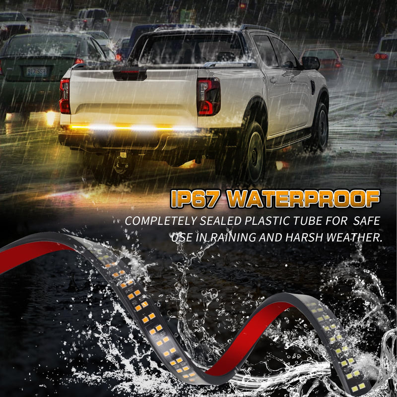 XRIDONSEN 48 inch Truck Tailgate Strobe Lights Strip Rear Window Lights 288 LED Tail Emergency Light Bar Amber White Flashing Warning Hazard Safety for Plow Trucks Construction Vehicles Pickup Trailer Amber/White