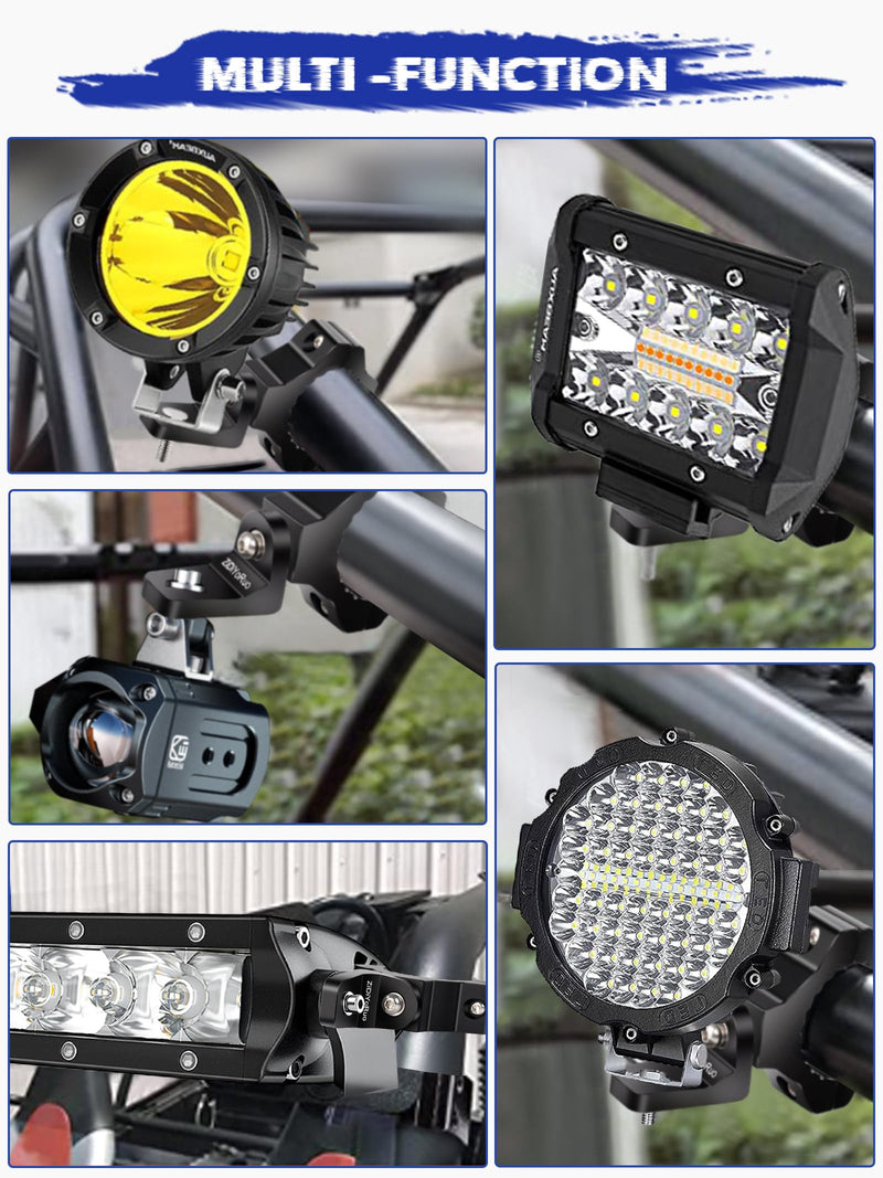 Light Bar Mount for ATV- 360° Solid Aluminum Alloy Bracket for Fog LED and Driving Lights. Fits 0.75"-1.5" Bars, Set of 2pcs, ATV Motorcycle Light Bar Mount Bracket Tube Clamp