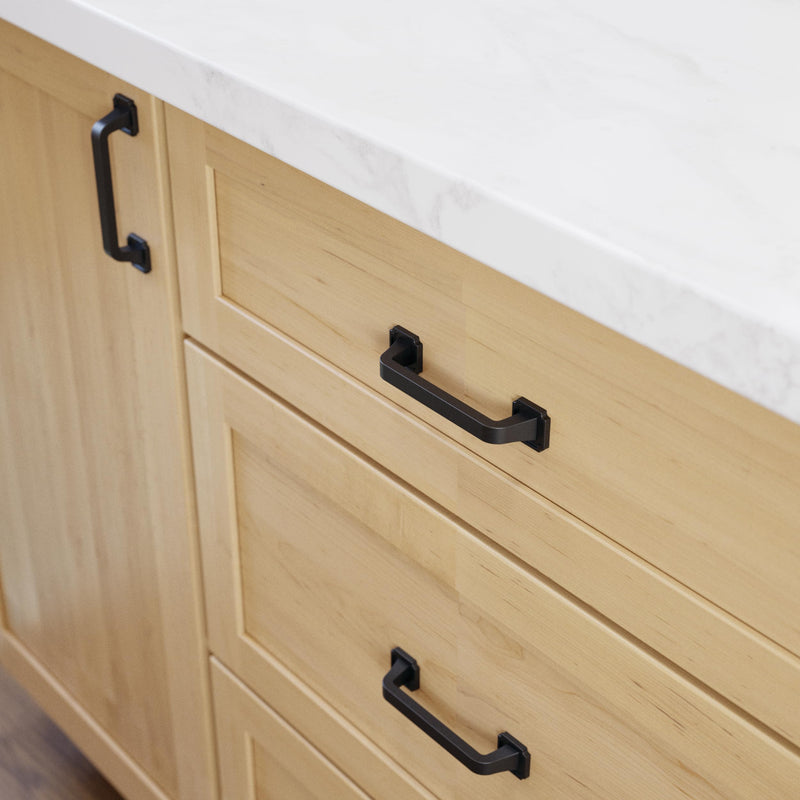 Franklin Brass 10 Pack Matte Black Cabinet Handles 3-3/4 inch (96mm) Kitchen Cabinet Handles and Drawer Pulls for Cupboards and Dressers |Notched Backplate 3-3/4" (96mm)