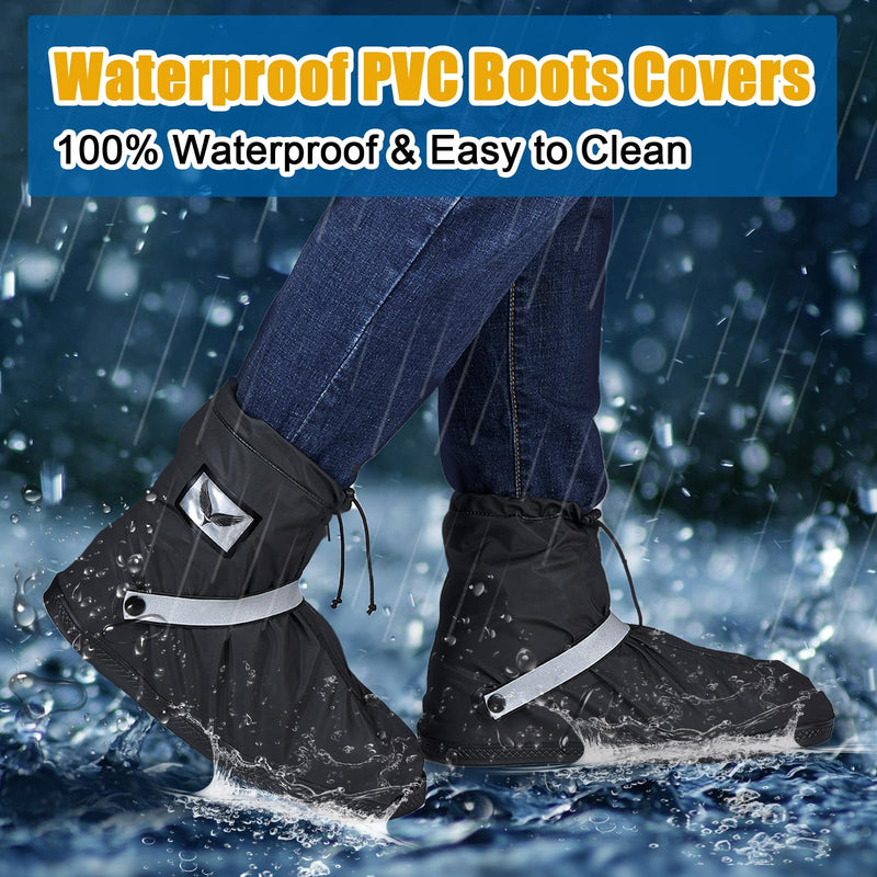 Waterproof Rain Cover Boot Non-Slip Shoe Covers with Zipper and Reflector Heavy Duty Reusable Rain Boots for Men Women L=11.81'' Black-Short style