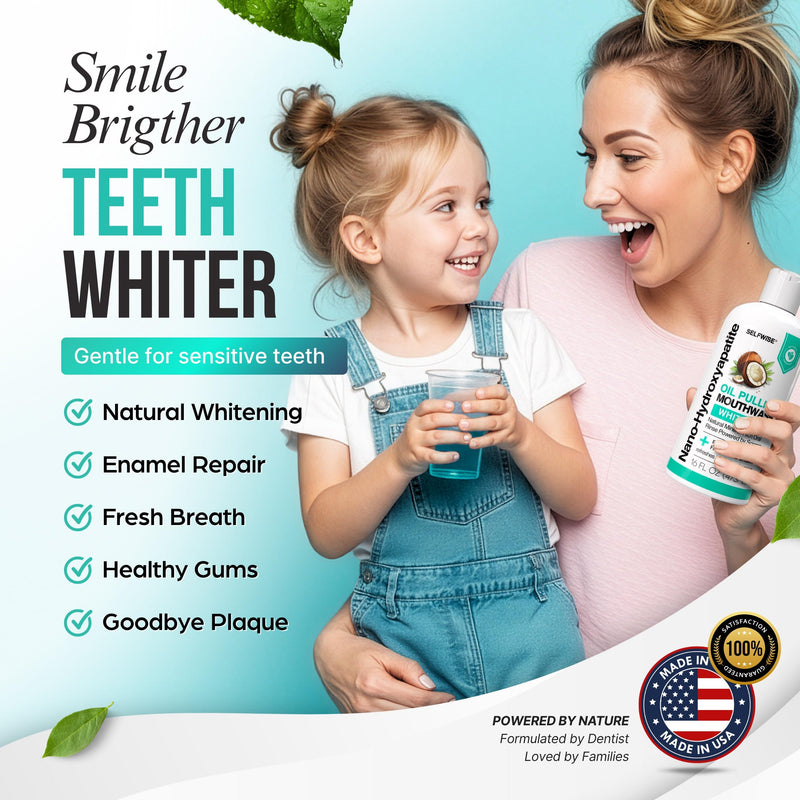Nano-Hydroxyapatite Oil Pulling Whitening Mouthwash for Teeth and Gums, Natural & Organic, Whitens Teeth, Strengthens Enamel, Fights Bad Breath & Plaque – Smooth & Non-Greasy – for Adults - 16oz Coconut Mint 16 Ounce