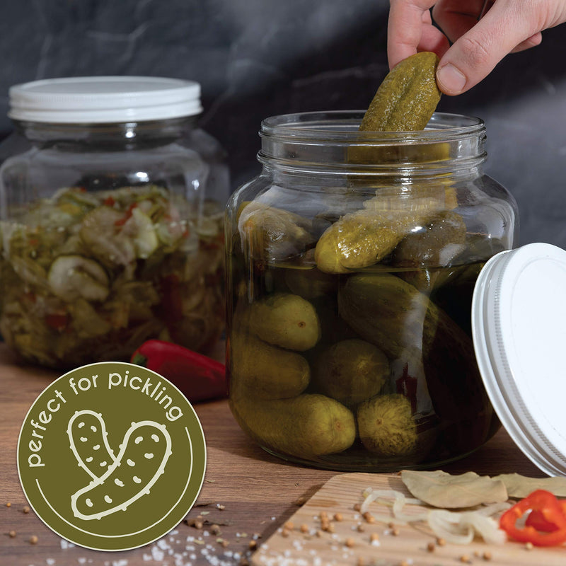 kitchentoolz Half Gallon Glass Large Mason Jar Wide Mouth with Airtight Metal Lid - 1/2 Gallon Mason Jars - BPA-Free Glass Jar with Lid - Dishwasher Safe Made in USA White Lid 0.5 Gallon Pack of 1