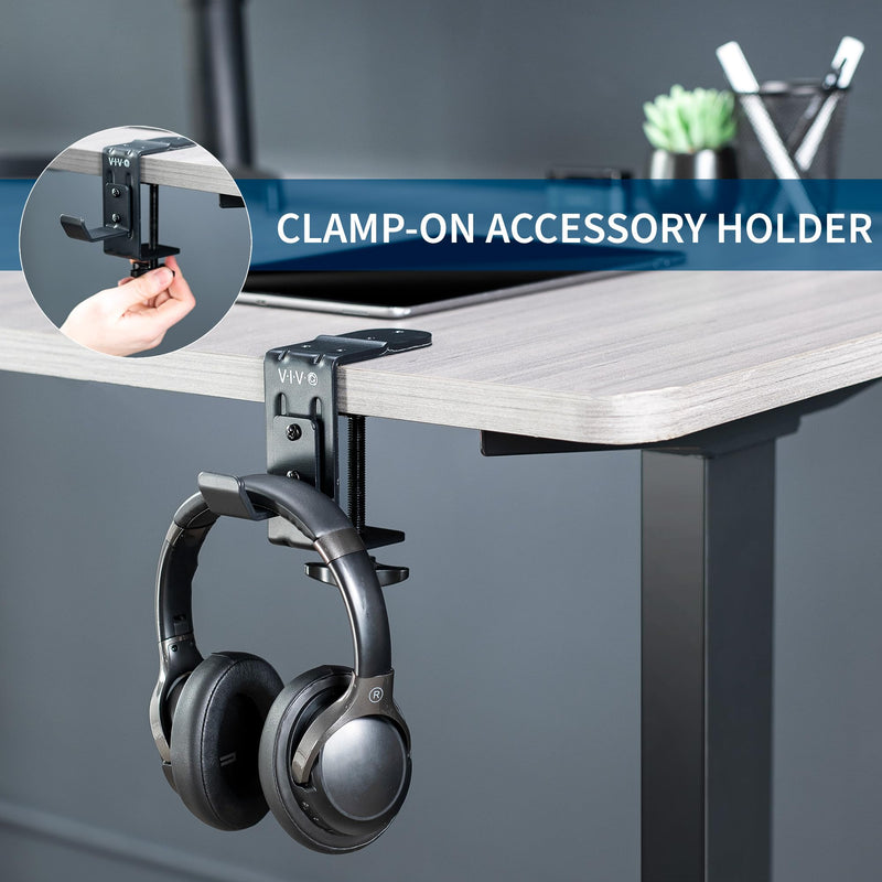 VIVO Steel Clamp-on Hook for Desktop and Desk Leg Mounting, Clip Holder for Office Accessories, Bags, Headphones, and More, Black, Mount-HLC1