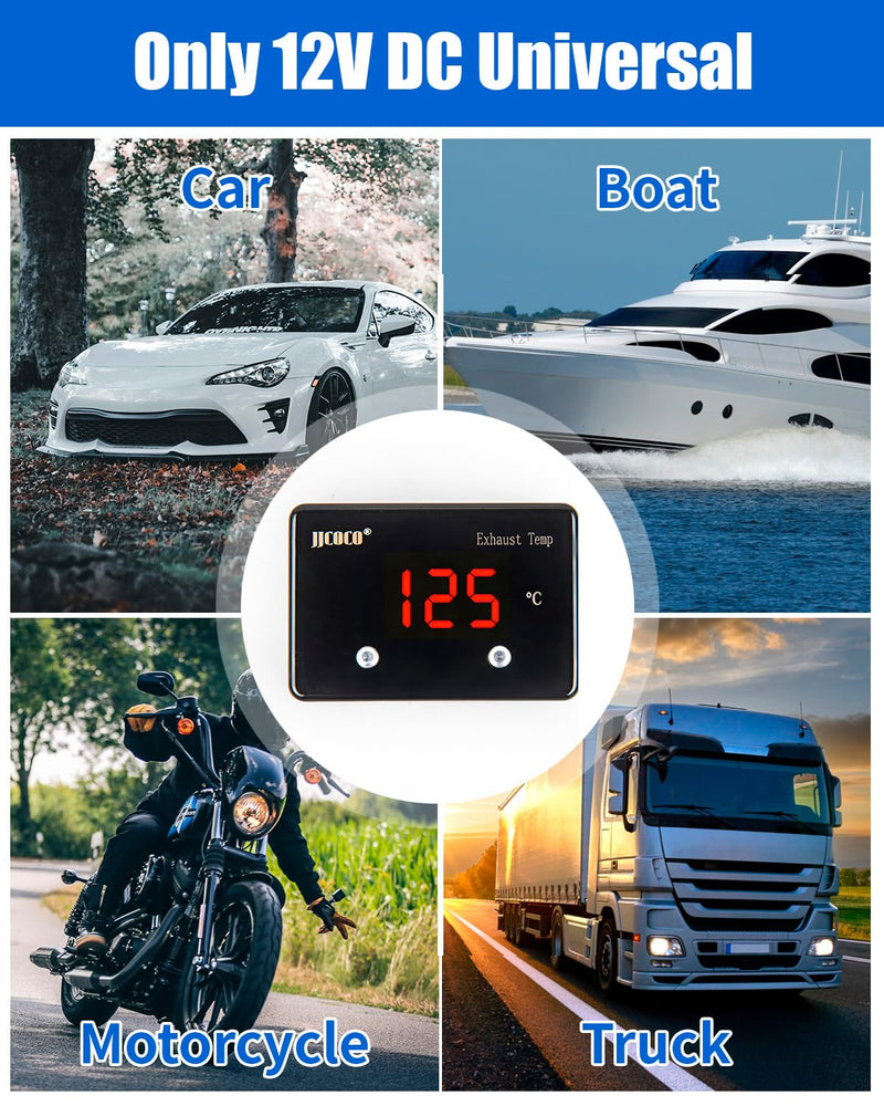 Exhaust Gas Temperature EGT Gauge 1000 ℃ Pyrometer Kit - LED Digital Display with EGT Sensor for Diesel Car Motorcycle ATV Red Celsius