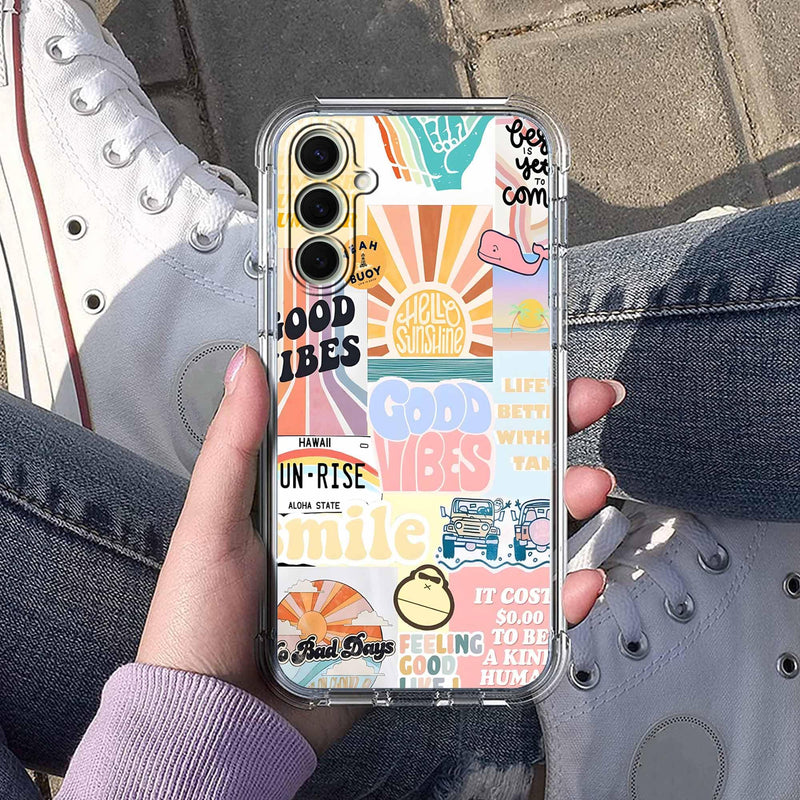 Case for Samsung Galaxy S26 with Aesthetic Design,Good Vibes Positive Quote Collage,Clear Slim Soft TPU Bumper Phone Cover,6.3”(Good,Sx26)