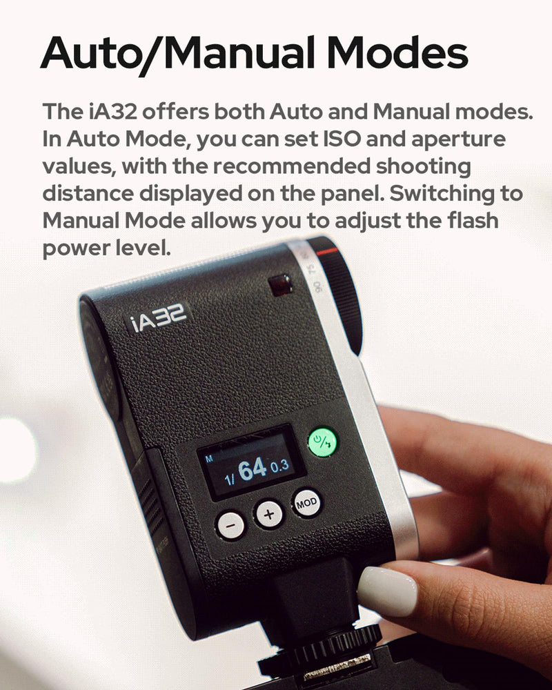 Godox iA32 iFlash Camera Flash,Auto and Manual Modes, Lightweight Portability Single-Contact Hot Shoe Flashes
