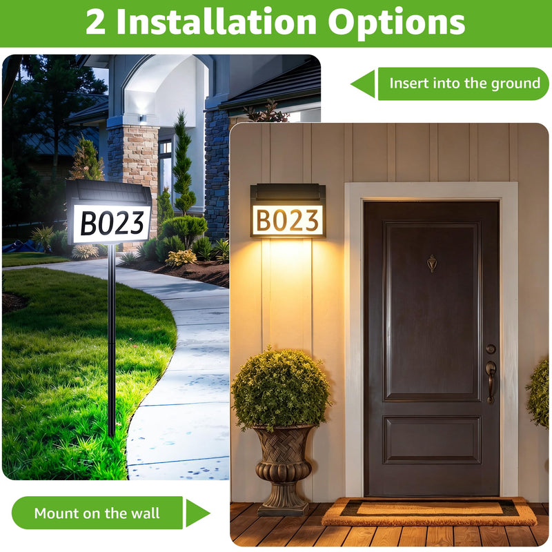 Solar Lighted House Numbers for Outside, 3 Color Modes Solar Address Signs, Outdoor Waterproof LED Illuminated Address Plaque with Stakes for Yard Home Garden Lawn Street