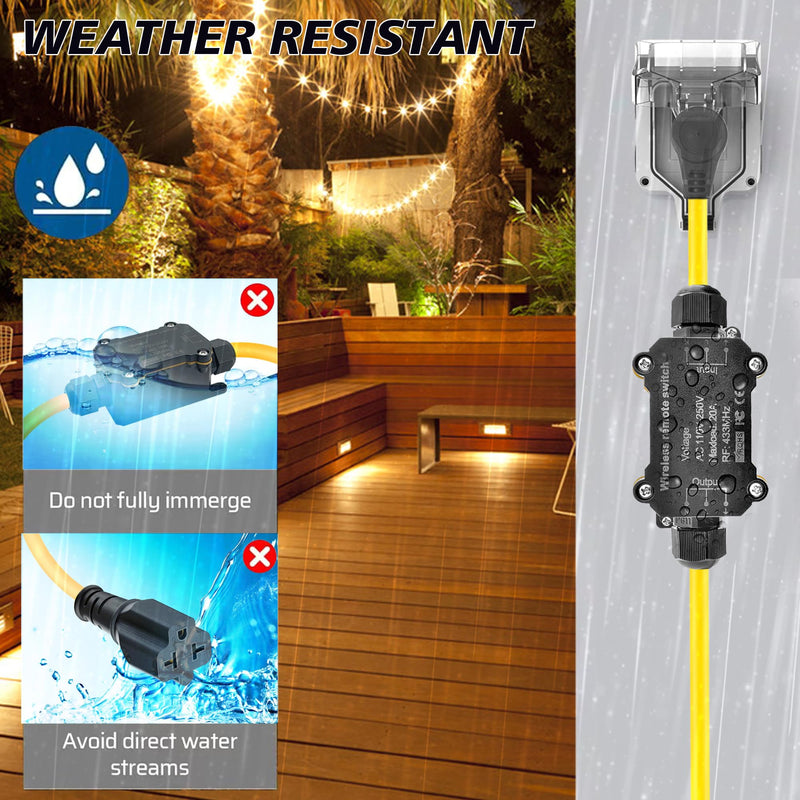 AC110V Waterproof Remote Control Power Switch,Equipped with a Multi-Functional Socket Plug, AC110/230/240/250 V/20A Waterproof Wireless Light Switch,165 Ft,Suitable for Lamps and Electrical Equipment 1 Way AC 110V Remote Control Switch