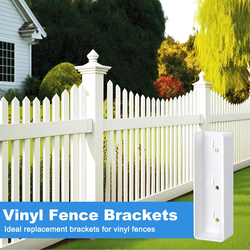 Nuanchu 10 Pcs Vinyl Fence Brackets White 1.5'' x 5.5'' Vinyl Fence Rail Mount Brackets Bulk U Mount Bracket Kit for Railings Fences Walls 1.5" x 5.5"