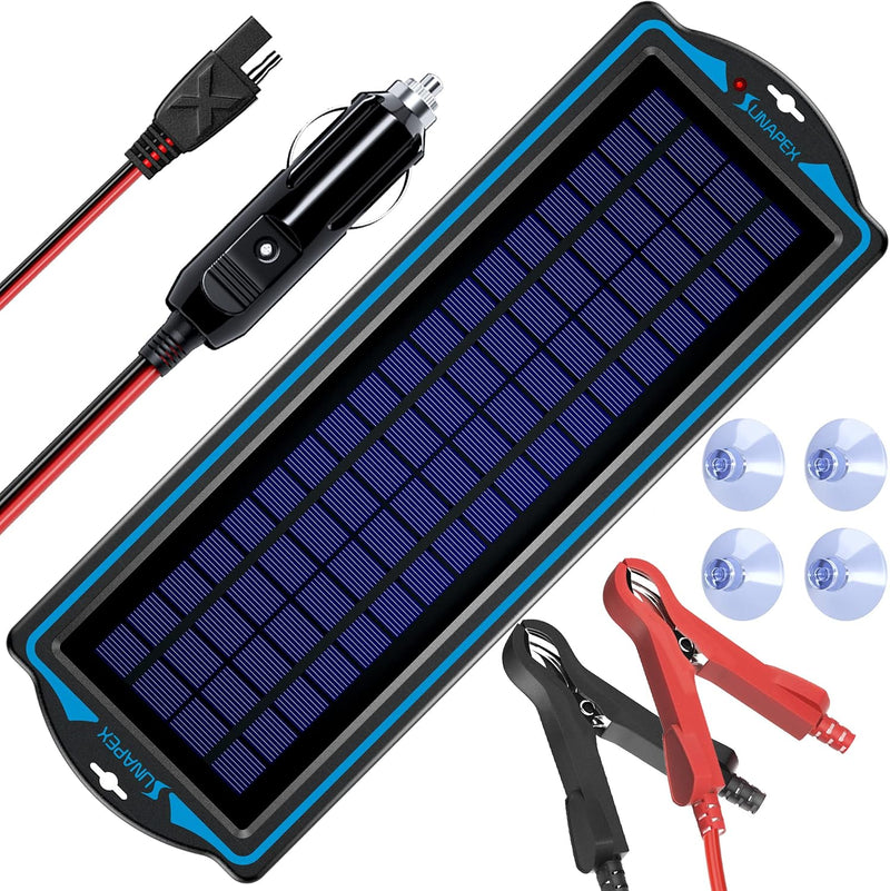  [AUSTRALIA] - SUNAPEX 12V Solar Trickle Charger Portable Power Solar Panel Solar Battery Charger 12 Volt Waterproof Solar Battery Maintainer for Car Truck Boat RV Motorcycle Marine Trailer Battery 1.8W