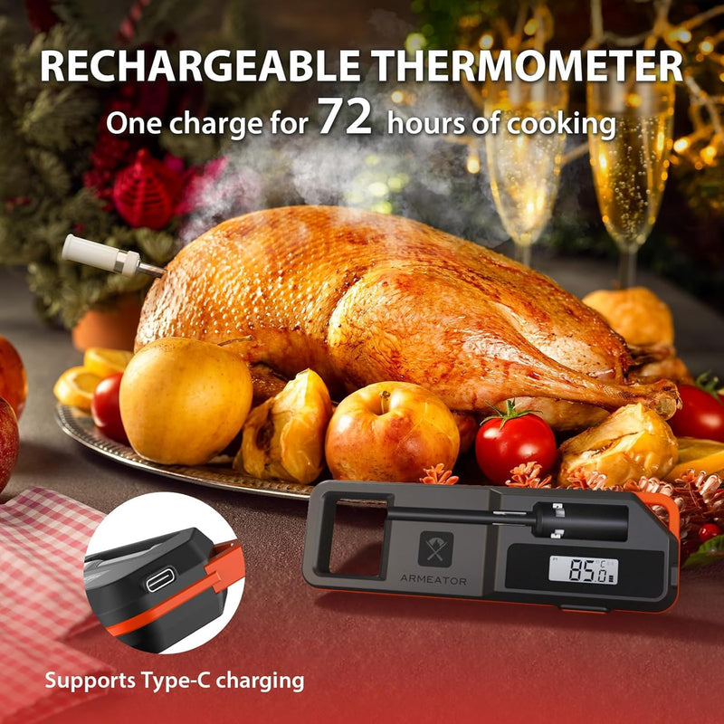 Wireless Bluetooth Meat Thermometer with Dual Sensors- Long Range Bluetooth Meat Thermometer for Grill, Air Fryer, Oven Real Time Instant Read Monitoring Red/black-1 Probe