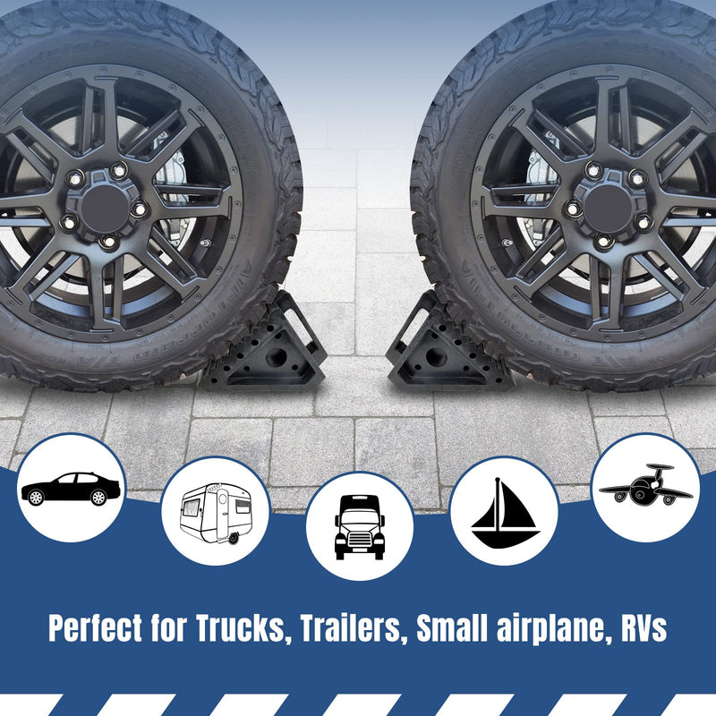 Solid Heavy Duty Rubber Wheel Chocks 4 Packs, Premium Wheel Stopper for Car, Travel Trailers, RV, Truck, and ATV(4 pcs, Black) 8" x 4" x 6" Black 4 pack