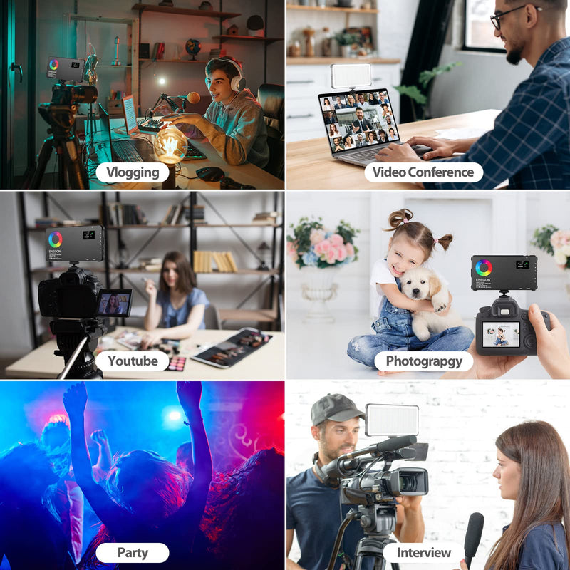 ENEGON RGB Video Light, Built-in 4000mAh Rechargeable Battery LED Camera Light Full Color 24 Common Light Effects, CRI≥95 2500-9000K LED Video Light Panel with Power Bank Function. RGB Photo Fill Light