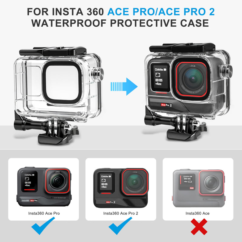 FitStill Waterproof Housing for Insta 360 Ace Pro 2/Ace Pro,50M/164FT Underwater Pressure Resistant Underwater Diving Protective Case Double Cold Shoe Design ace pro2 Accessories ace pro2&ace pro Case