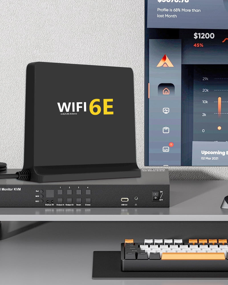High Gain 12dBi WiFi 6E Antenna with Magnetic Base – Tri-Band 2.4GHz/5.8GHz/6GHz, 3FT RG174 Cable, RP-SMA Connector for Enhanced Signal on Desktop PCs and WiFi Routers Black