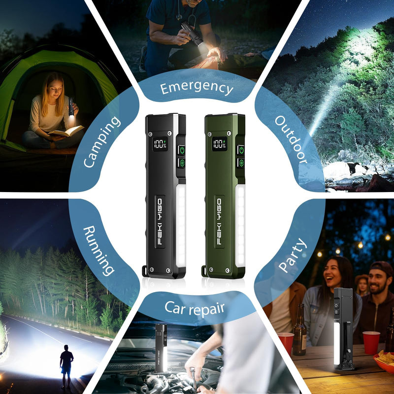Feki Yigo Flat EDC Flashlight Rechargeable - 1800 Lumens LED Pocket Flashlight with 365nm UV Light, RGB Modes, Magnetic Base, Digital Display,IPX4 Waterproof for Camping, Emergency, Mechanics (Grey) Gray