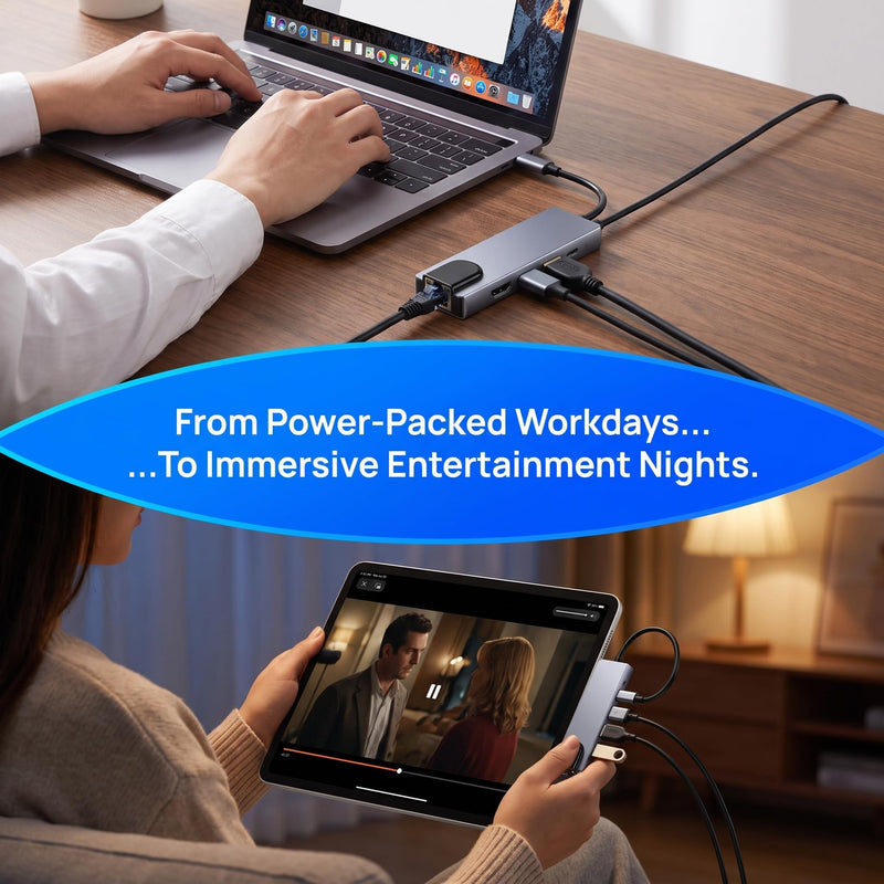 5-in-1 USB C Hub with Gigabit Ethernet 4K HDMI & 2 USB 3.0 Ports PD Charging Aluminum Type-C Dock for Laptop 5-in-1LAN