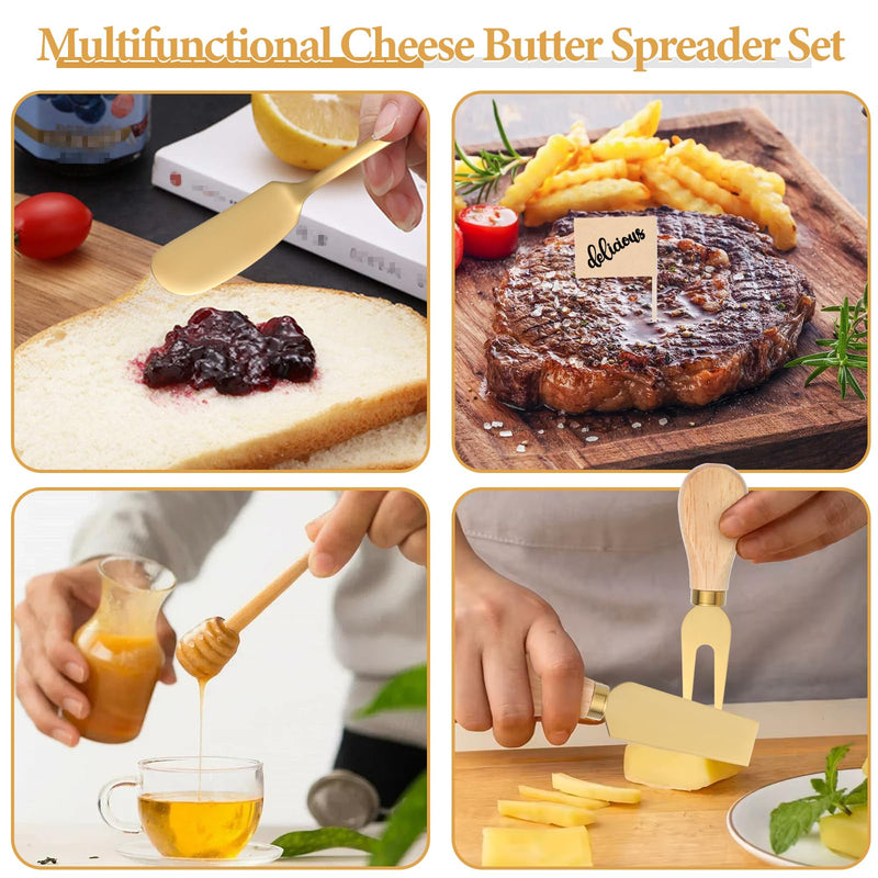 48Pcs Charcuterie Boards Accessories Gold Charcuterie Utensils Butter Spreader Knives Set Stainless Steel Cheese Mini Serving Tongs Spoons Forks Dipping Bowls Toothpick Flags Utensil for Pastry Making