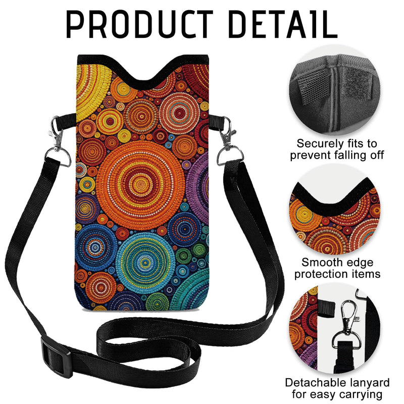 GLOBLELAND Pattern Cell Phone Sleeve Pouch Case Bag with Crossbody Strap Neck Lanyard for Women Men Artistic Circle