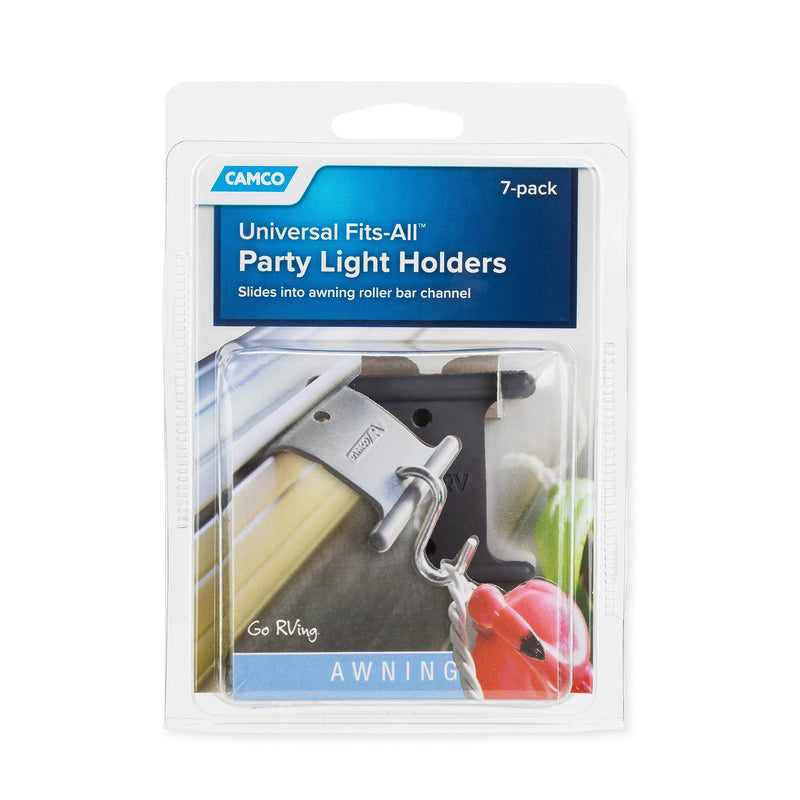 Camco Camper/RV Party Light Holders - Supports Up to 15lbs & Fits Most Awning Bar Channels - Great for Hanging String Lights, Patio Lights, LED Lights for Bedrooms, and More - Gray, 14-Pk (42692) Awning Light Holder 14 Pack