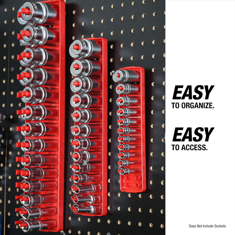 OEMTOOLS 6-Piece Magnetic Socket Organizer Set, Metric & SAE Socket Trays Red and Black