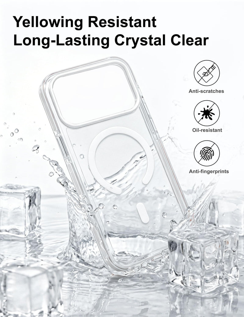 Clear Anti-Yellowing Case for iPhone 17 Pro Max, Magnetic Charging White