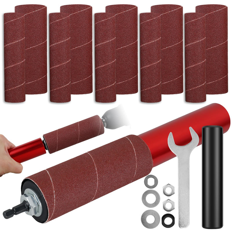 Drum Sander Set Portable Rubber Sanding Drum Hand-Held Spindle Sanding Drum with 120 Grit Sandpaper Drum Sanding Sleeves Power Drill Driven Drum Sander for Wood Metal Plastic re'd