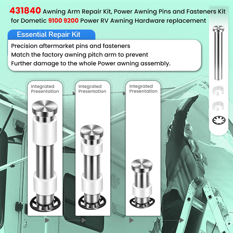 Power Awning Arm Repair Pin Kit Fits for Power Rv Camper Trailer, RV Awning Parts W/Spacers Kit, Equivalent to Part 431840 540900 43184,436366 Awning Arm Repair Pins
