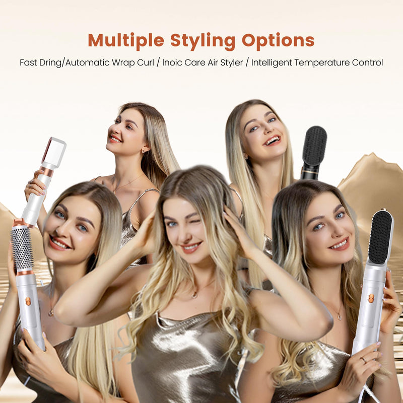 5 in 1 Hair Styler Hair Dryer Set, Airbrush 5 in 1 Hairstyler Air Curler, Hair Dryer Brush, Brush Hair Dryer, Hot Air Brush, Hairdryer, Air Styler 5 in 1 for All Hair Type/Length Off-white