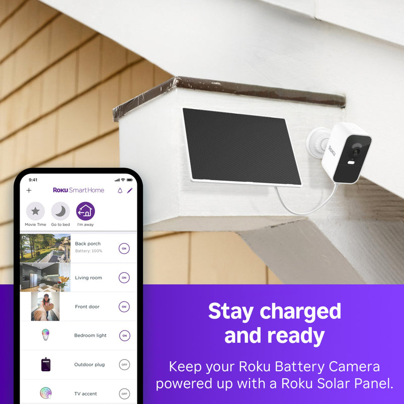 Roku Solar Panel USB-C 2025 for Roku Battery Camera and Battery Plus Only - IP65 Weather Resistant Solar Charger for Driveway, Backyard, & Porch with 360° Swivel Mount - Smart Home