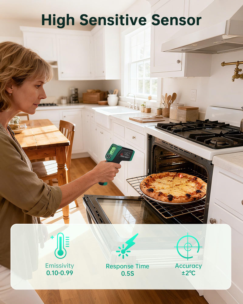 ERICKHILL Infrared Thermometer Gun, Dual Mode IR Laser Thermometer with -50°C~800°C and Meat Probe (-50°C~300°C), Non-Contact Digital Thermometer for Cooking, BBQ, and Industrial Use IR Thermometer & Probe