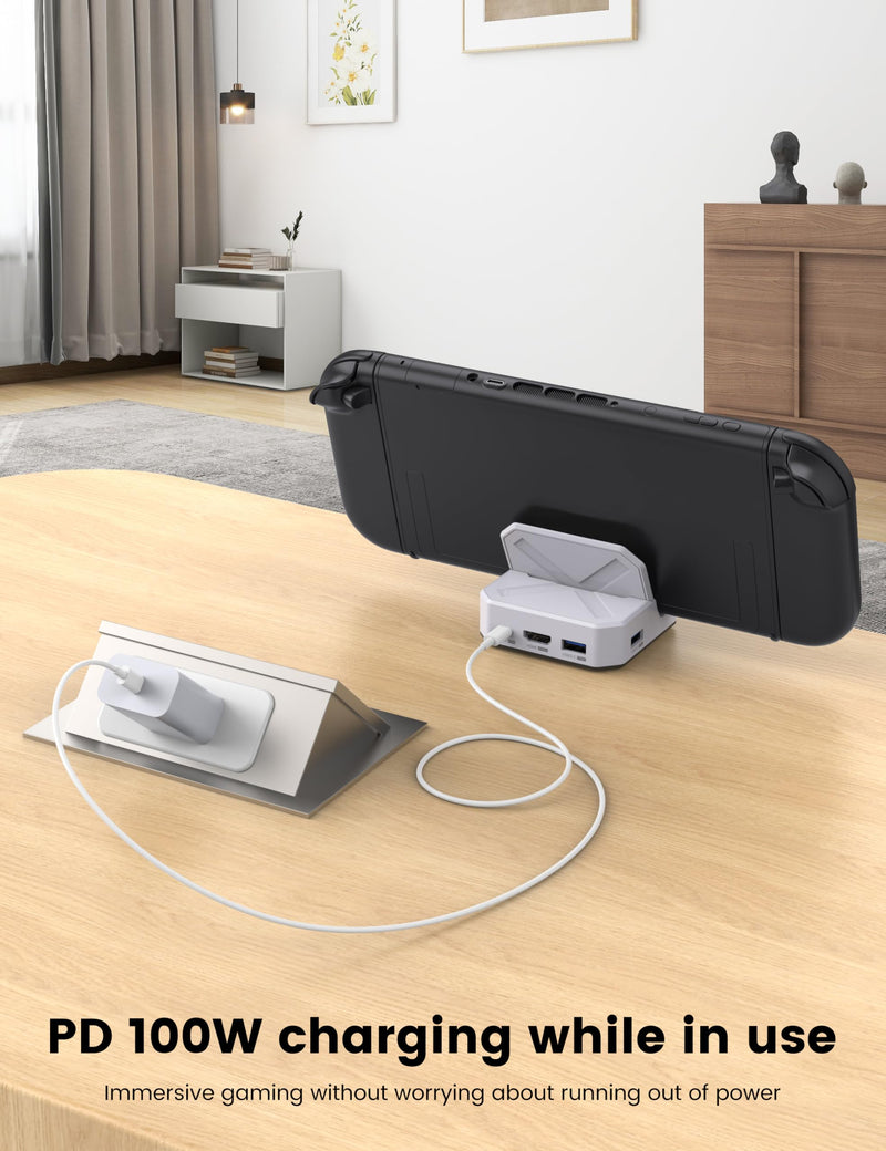 MOGOOD USB C Docking Station Type C Hub Switch 2 TV Dock Docking Station with HDMI,2 USB 3.0,100W PD, 1000M Ethernet Compatible with Switch, Mobile Phones