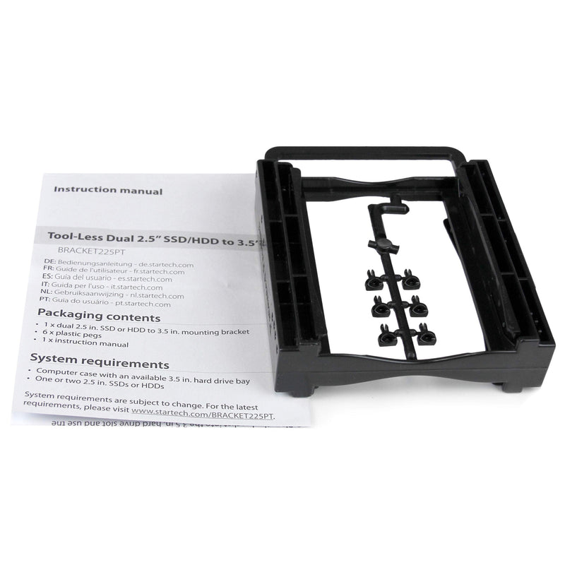 StarTech.com Dual 2.5" SSD/HDD Mounting Bracket for 3.5? Drive Bay - Tool-Less Installation - 2-Drive Adapter Bracket for Desktop Computer (BRACKET225PT), Black 1 Count (Pack of 1) 2x2.5" Drive (Tool-less)