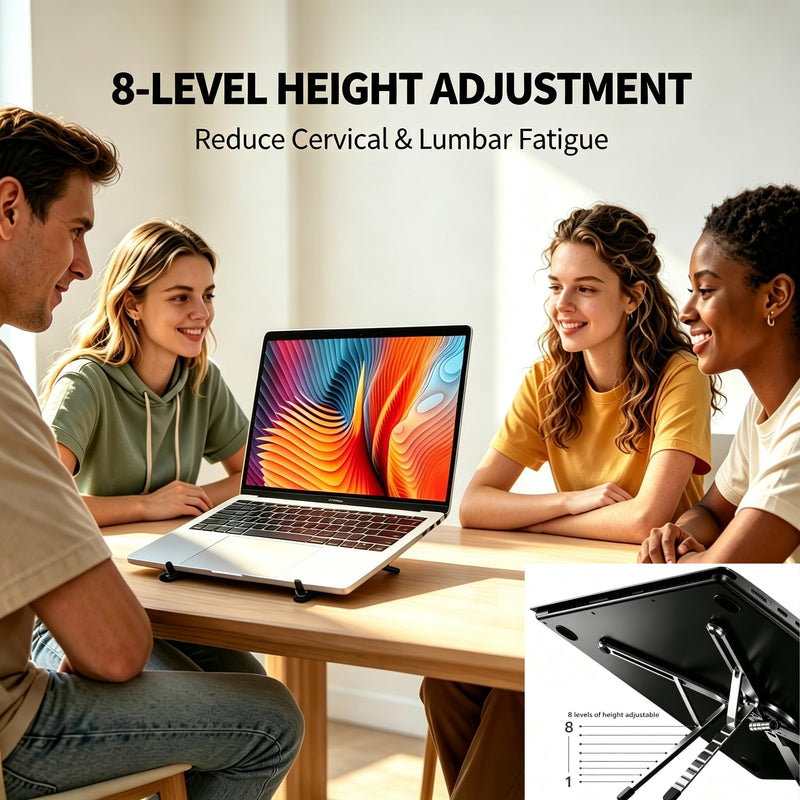 4-in-1 Foldable Laptop Stand with N52 Magnetic Phone Holder, Portable Aluminum Computer Stand for MacBook/ iPad/ Tablet, Adjustable Ergonomic Desk Stand for Home Office College Dorm & Travel Giftable Gray