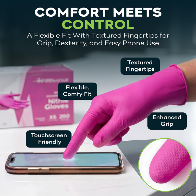 FifthPulse Fuchsia Hot Pink Nitrile Disposable Gloves -3 Mil Medical Exam Nitrile Gloves -Powder and Latex Free Medium 200