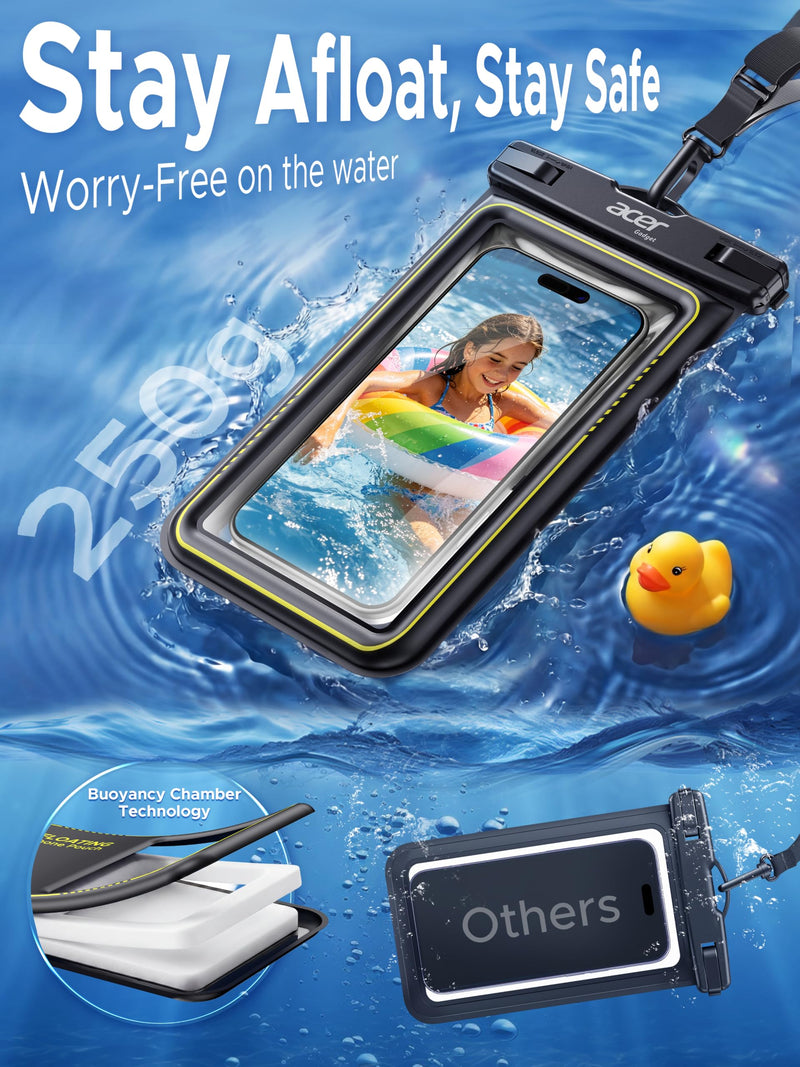 acer Floating Waterproof Phone Pouch, IPX8 Waterproof Phone Case 2 Pack | Cell-Foam & Sensitive Touch, Beach/Cruise/Kayak/Ship Essentials for iPhone 17/16/15 Pro Max, Galaxy S25 Ultra - 7"