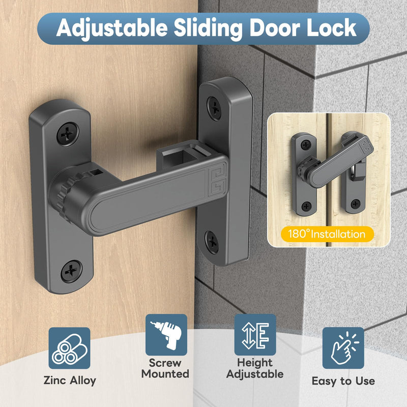 90/180 Degree Sliding Barn Door Lock, Adjustable Zinc Alloy Security Door Locks and Latches for Closets, Windows, Liquor Cabinets, Garden/Fence/Shed/Wooden Gate (Grey-2PCS) Grey-2PCS