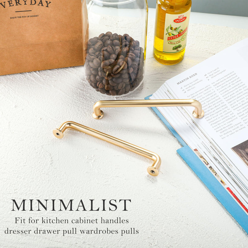 Malimali 10 Pack 5 Inch Brushed Brass Kitchen Cabinet Handles Copper Gold Cabinet Pulls Antique Dresser Drawer Pulls Farmhouse Kitchen Hardware for Cabinets Cupboard Closet 5"/128MM Hole Centers Brushed Brass-10 Pack