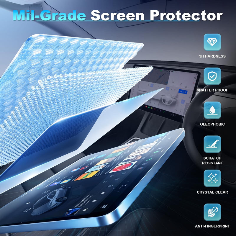 9H Crystal Tempered Glass Screen Protector for Tesla Model Y Juniper 2025-2026 Performance & Premium, Front 16"&Rear 8" Matte Anti-Glare & Anti-Fingerprint, 0.33mm Ultra-Thin, Bubble-Free Installation Kit