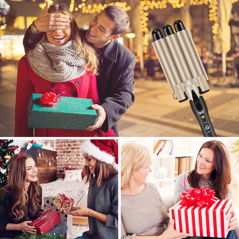 3 Barrels Hair Crimper, 22mm Curling Iron, Beach Mermaid Waves Hair Waver | Curling Tongs, Hair Curler with 2 Temperature Control Quick Heating, Waver Curling Wand for Long or Short Styling