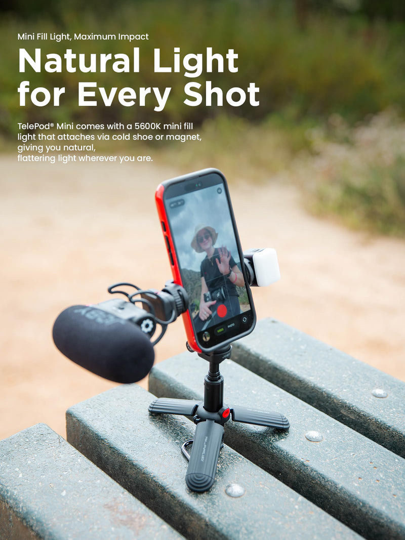 JOBY TelePod Mini Mini Selfie Stick Tripod with Bluetooth Remote | Compact Portable Phone Tripod, Extendable Hand Grip & Desktop Stand, Horizontal/Vertical Phone Holder, Dual Cold Shoe Mounts