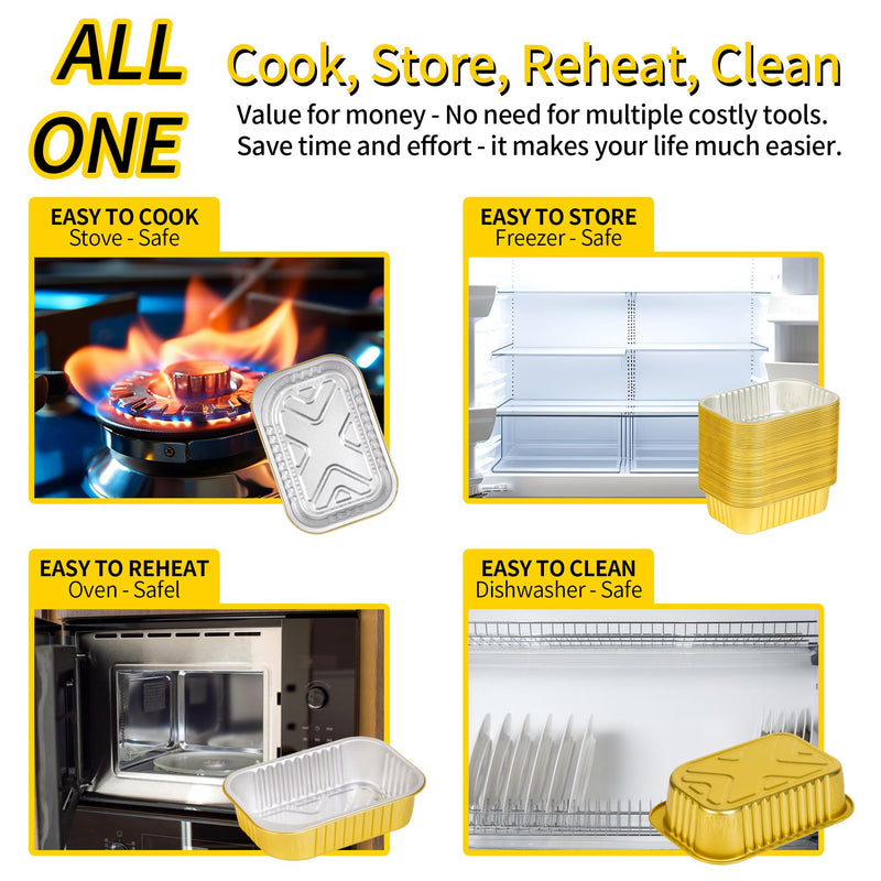 JARDLITE 40 Pack 1.5 LB 7.2"×5"×1.8" Small Aluminum Pans with Lids Heavy Duty - 24oz Tin Foil Food Containers with Lids, Disposable Tin Foil Pans with Lids for Baking, Meal Prep, Freezer and Takeout 7.2"×5"×1.8" (1.5 LB, 40 Pack + 40 Lids)