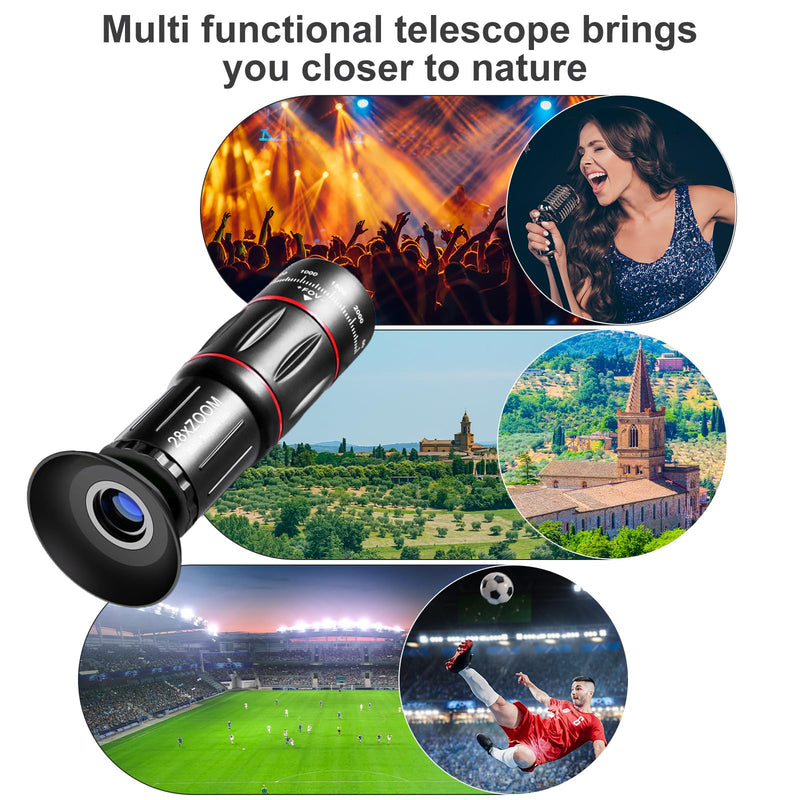 Phone Telephoto Lens 28X | Macro Lens for iphone With E-Clip and Tripod, Suitable for Most Smartphones(Black)