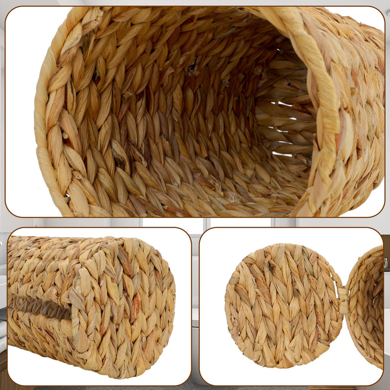 Graciadeco Stand Paper Storage with Lid Spare Extra 3 Rolls of Toilet Tissue Holder Free Standing Water Hyacinth Wciker Toilet Paper Organizer Basket for Bathroom Natural Color