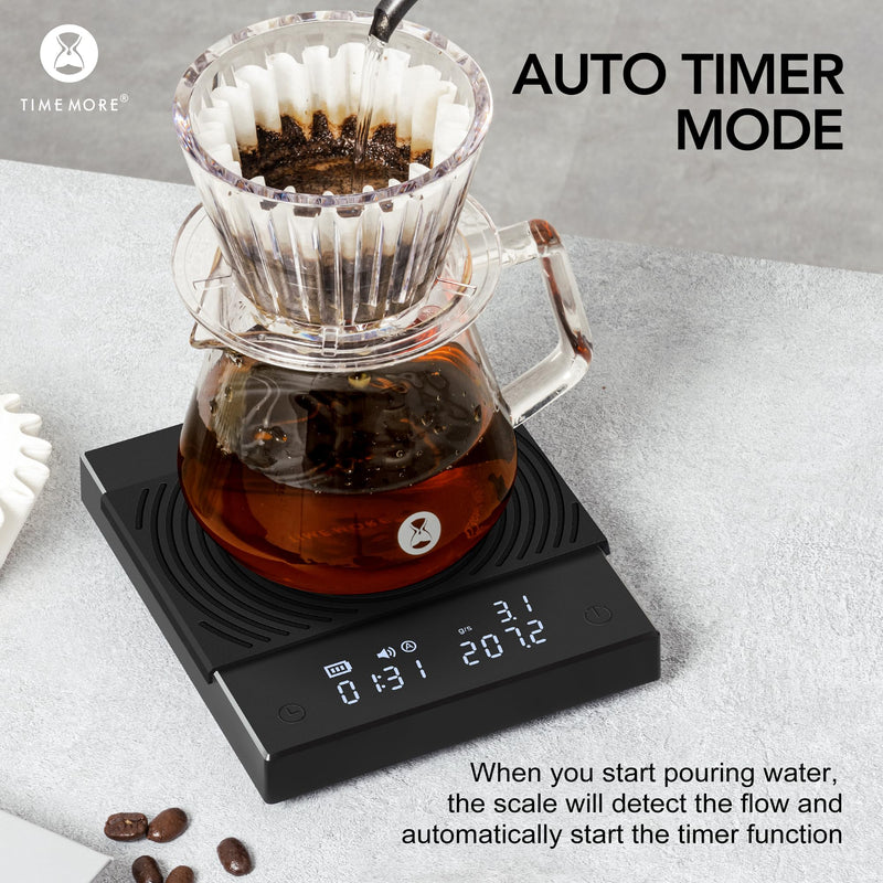 TIMEMORE Black Mirror Basic 2 Coffee Scale with Timer, 2kg/0.1g High Precision Kitchen Scale, Espresso Scale with Flow Rate Function, Digital Coffee Scale for Pour Over Drip Coffee with Silicone Cover Basic 2.0