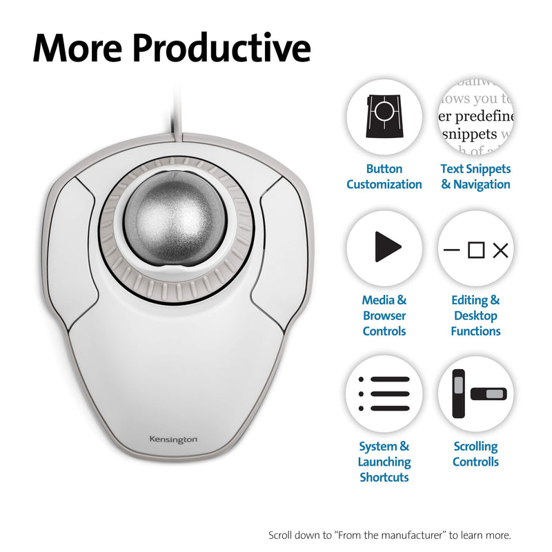 Kensington Orbit Trackball Mouse with Scroll Ring (White) (K72500WW) White-Grey wired usb