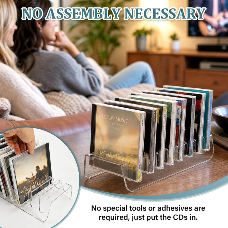 2 Pcs Clear Acrylic CD Holder, DVD/CD Display Rack & CD Storage Box & Vinyl Record Storage Stand Holds up to 14 Standard CD Cases for Media Shelf Storage and Organization
