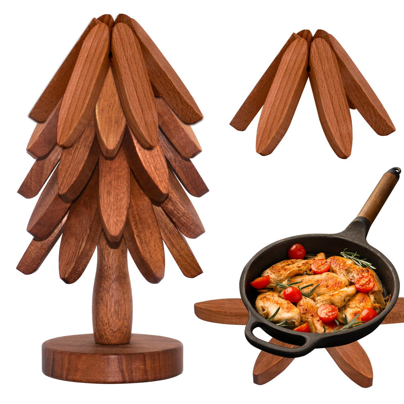 Wooden Trivets for Hot Dishes, Wooden Tree Trivet Set of 5 for Easy Storage - Suited for Hots, Pans, Bowl, Teapot, Hot Holders - Multifunctional Ornaments (Dark - 5 PCs) Dark - 5 Pcs